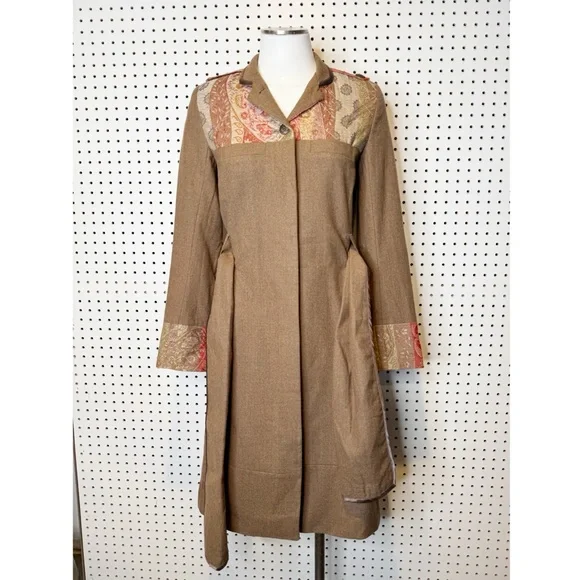 Matthew WilliamsonCamel Color Wool Military Style Coat w/ Paisley Contrast